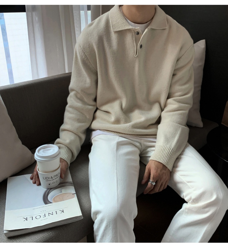 Boy Boy ASCLO New Dongdaemun Korean Clothing Turn-down Sweater Men's Designer Polo Collar Skinfriendly Loose Autumn Casual_voghion.com