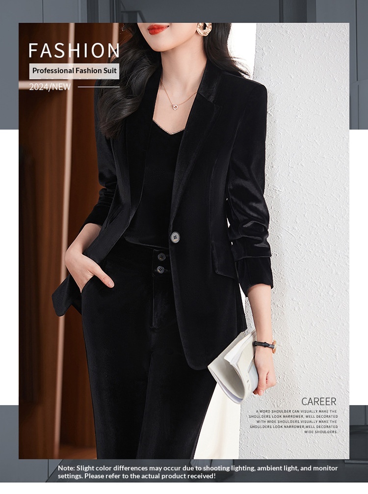 Blazer in velluto femminile di alta gamma ChicShe, nuovo elegante tailleur primaverile e autunnale con pantaloni svasati_voghion.com