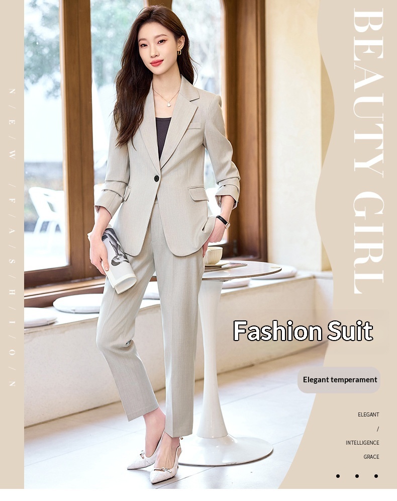 ChicShe 2024 Spring And Autumn New Beige Long Sleeve Professional Small Blazer Jacket Women's Pants Skirt Two-Piece Set_voghion.com