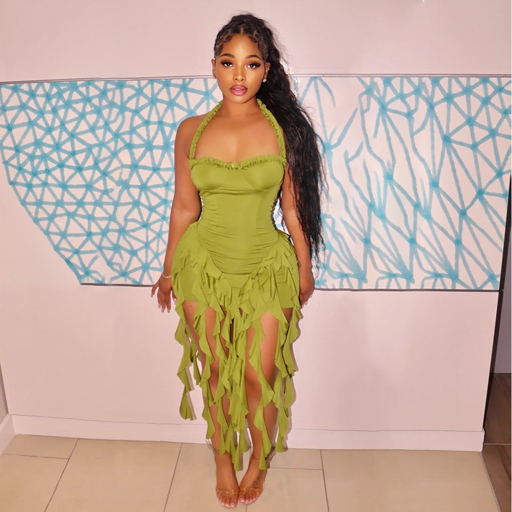 ChicShe CY901256 European And American Solid Color Tassel Halter Bodycon For Women Foreign Trade New Fashion Dress_voghion.com