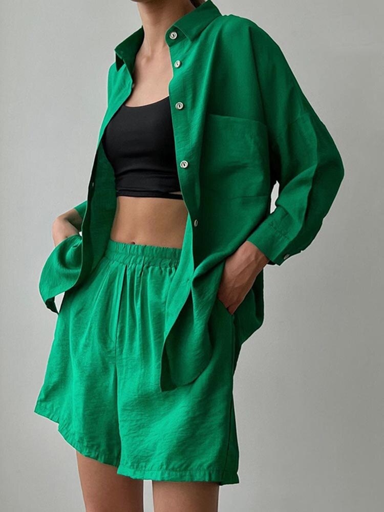 ChicShe Printemps 2024 Nouvelle chemise unie à manches longues, style européen et américain, coupe ample et décontractée_voghion.com