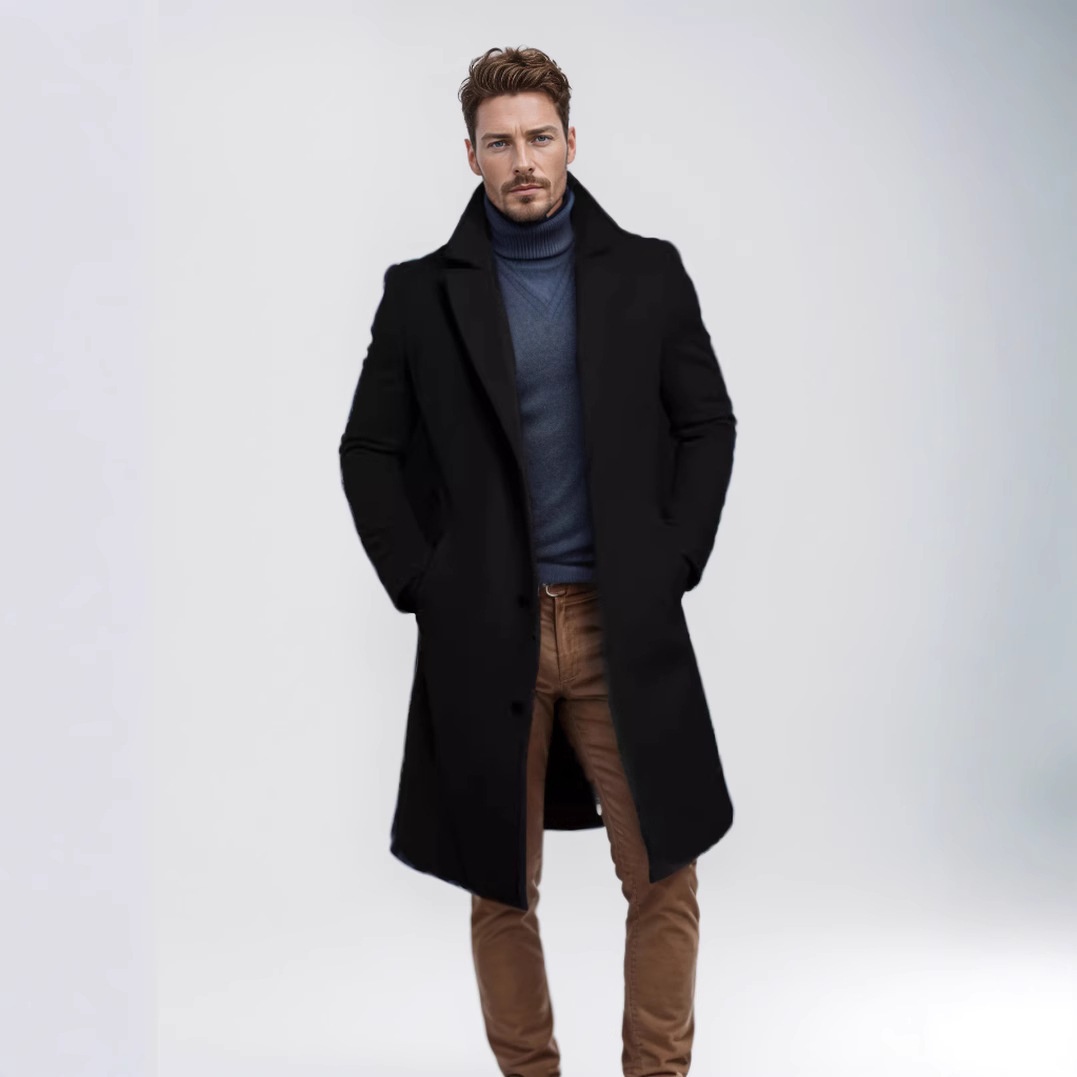 boy Boy Cross-Border Autumn Winter Foreign Trade Men's Mid-Length Solid Color Wool Warm Youth Woolen Trench Coat Wholesale_voghion.com