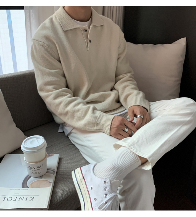 Boy Boy ASCLO New Dongdaemun Korean Clothing Turn-down Sweater Men's Designer Polo Collar Skinfriendly Loose Autumn Casual_voghion.com