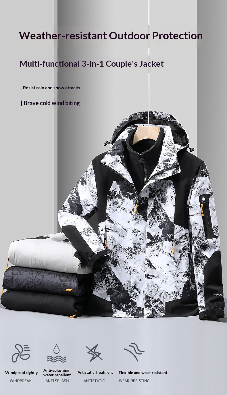 boy Boy Robo Outdoor 3-in-1 For Men And Women, Couple's Large Size Hiking Suit With Fleece, Warm Three-Piece Set Jacket_voghion.com