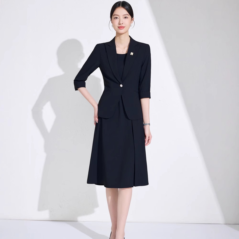 ChicShe Three-quarter Sleeve Small Collar Jacket Women Pants Dress Spring Summer Autumn Two-piece Suit High-end Fashionable_voghion.com