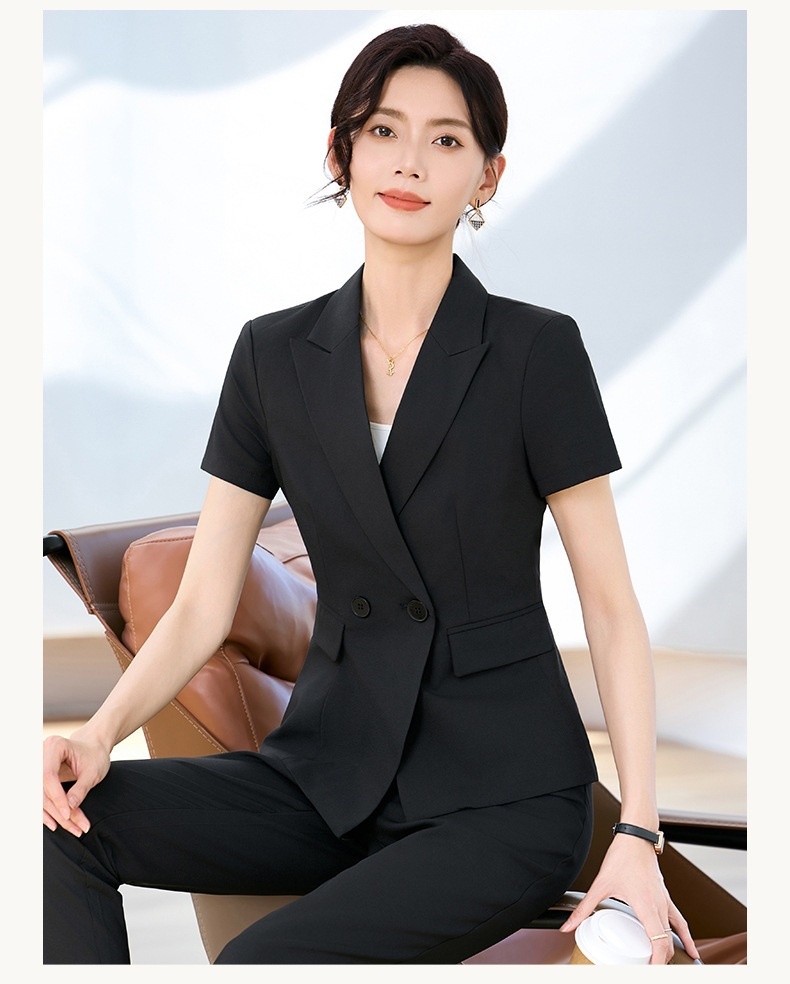 Completo estivo a maniche corte ChicShe da donna, abbigliamento formale professionale sottile 2025, elegante abbigliamento da lavoro per receptionist di hotel._voghion.com