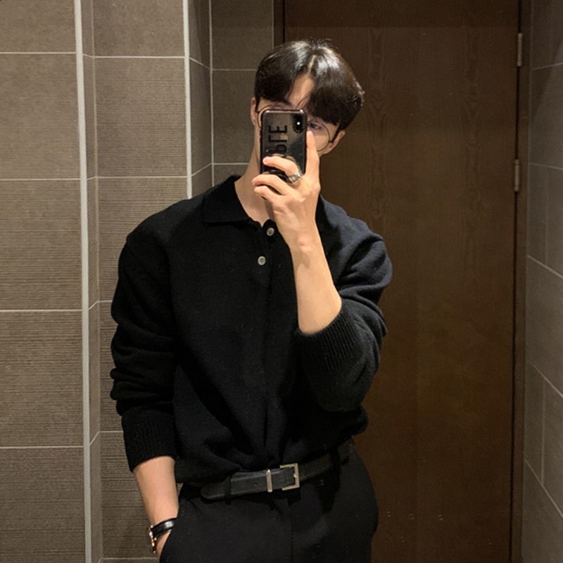 Boy Boy ASCLO New Dongdaemun Korean Clothing Turn-down Sweater Men's Designer Polo Collar Skinfriendly Loose Autumn Casual_voghion.com