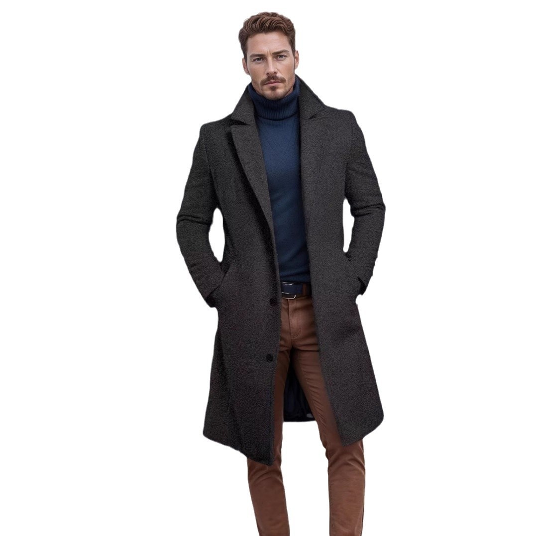 boy Boy Cross-Border Autumn Winter Foreign Trade Men's Mid-Length Solid Color Wool Warm Youth Woolen Trench Coat Wholesale_voghion.com