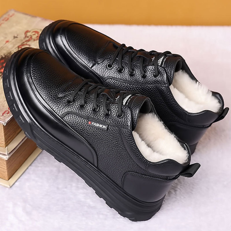 Glide Winter Thickened Fleece Waterproof Leather Shoes Men, Non-Slip Casual Warm Elderly Shoes, Snow Boots For Men_voghion.com