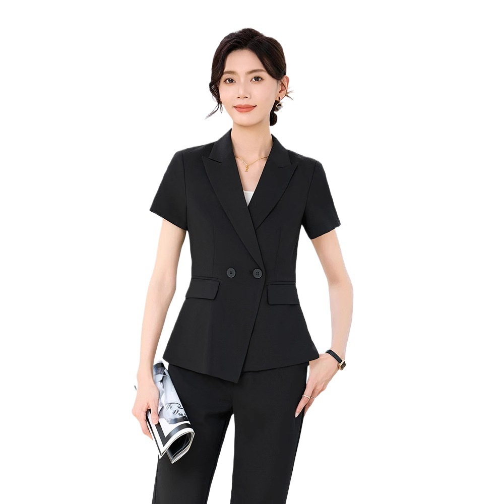 Completo estivo a maniche corte ChicShe da donna, abbigliamento formale professionale sottile 2025, elegante abbigliamento da lavoro per receptionist di hotel._voghion.com