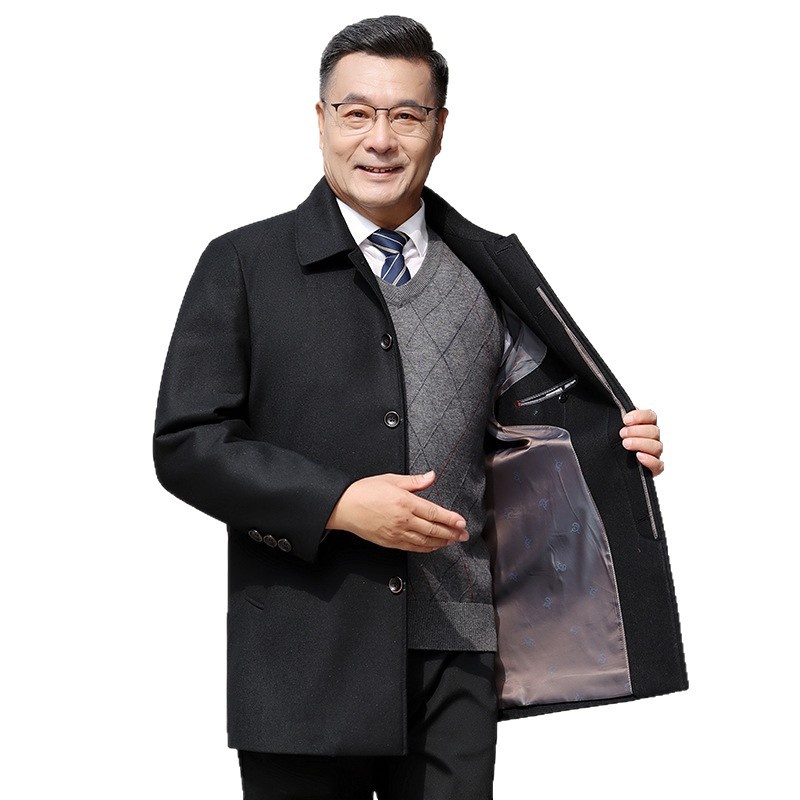 boy Boy Autumn Winter Mid-Length Slim Fit For Middle-Aged Men, Korean Style Men's Wool Trench Coat_voghion.com