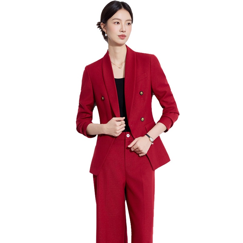 ChicShe Red Long Sleeve Blazer Women's Vest Pants Three-Piece Set Autumn Winter New Professional Fashion High-End Feel_voghion.com