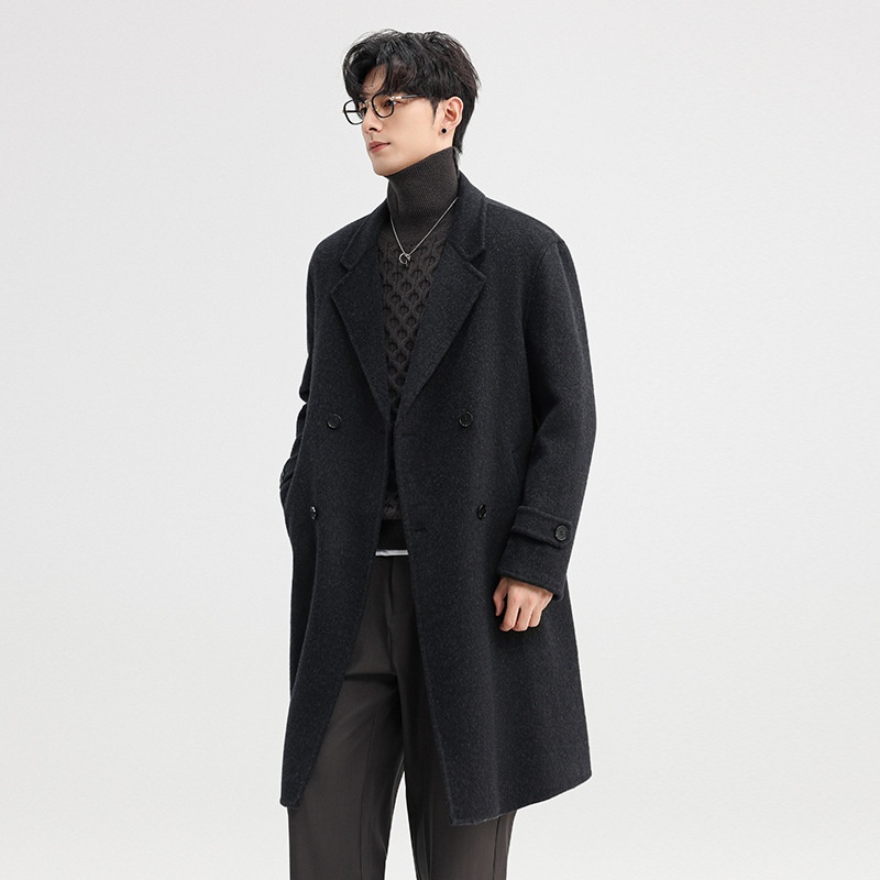 Boy Herren-Wollmantel Herbst/Winter 2025, doppelseitig, mittellang, mit Kragen, zweireihig, aus Wolle_voghion.com