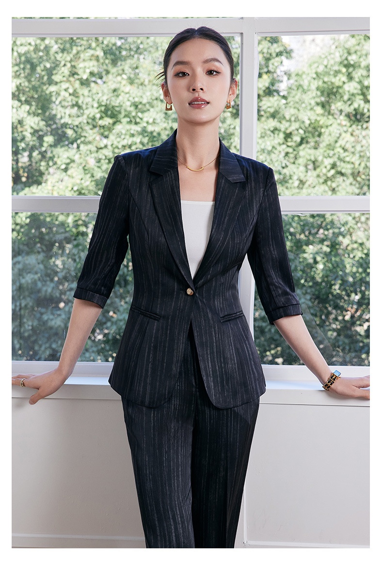 Blazer in raso acetato di alta qualità, manica a tre quarti, a righe, per donna, primavera ed estate, nuovo e professionale, ChicShe_voghion.com