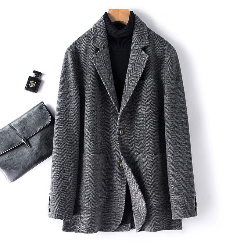 boy Boy Design Sense Double-Sided Wool Coat Men's Short Jacket 23 Autumn Winter Non-Cashmere Thickened Woolen Blazer_voghion.com