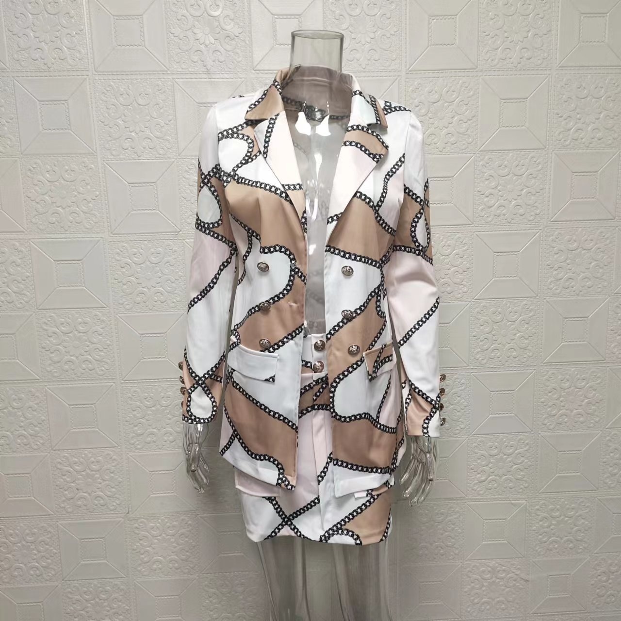 ChicShe Collection Printemps-Automne 2025 : Ensemble jupe courte à manches princesse imprimée, élégant et tendance pour femmes_voghion.com