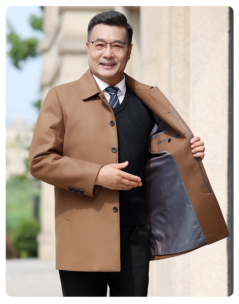 boy Boy Autumn Winter Mid-Length Slim Fit For Middle-Aged Men, Korean Style Men's Wool Trench Coat_voghion.com
