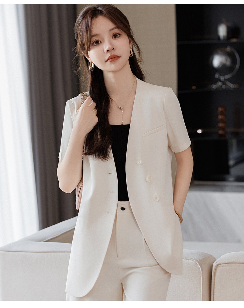 ChicShe 2024 Summer New Gray Collarless Blazer Jacket Women Shorts Two-Piece Set Simple Fashionable Elegant Trendy_voghion.com