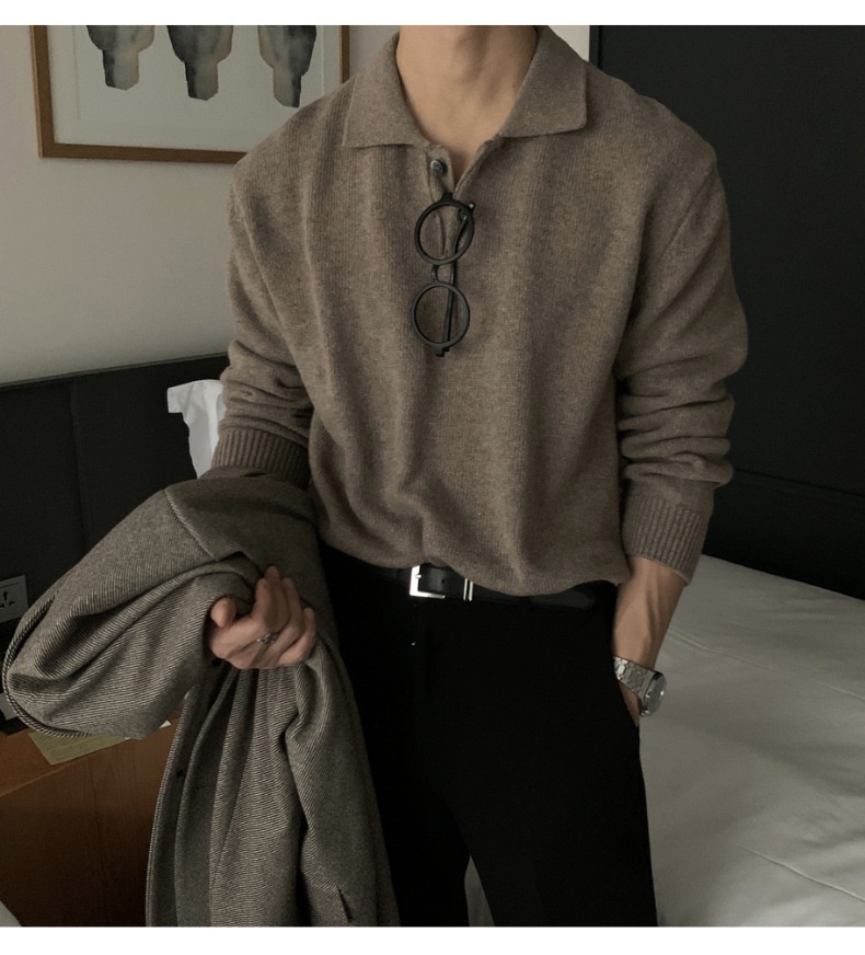 Boy Boy ASCLO New Dongdaemun Korean Clothing Turn-down Sweater Men's Designer Polo Collar Skinfriendly Loose Autumn Casual_voghion.com