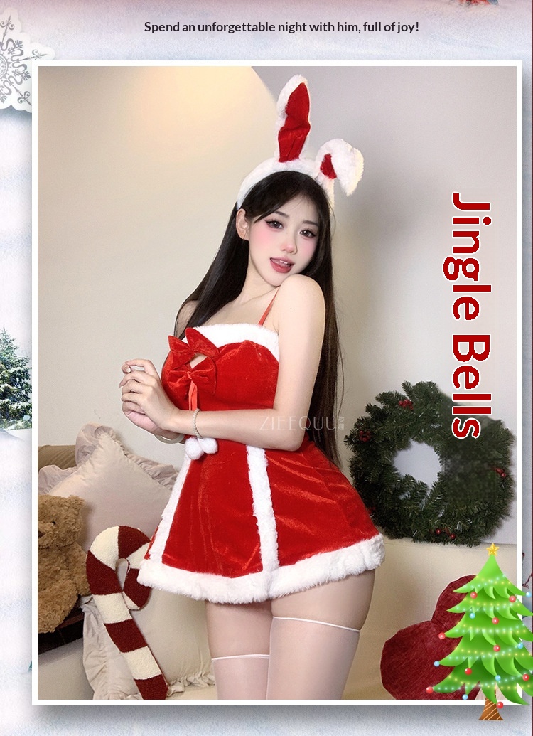 Eros Lab Sexy Lingerie Capodanno Camicia da Battaglia Rossa Cinghie Vestito Coniglietta Set da Gioco di Ruolo 6109 Edizione Limitata di Natale_voghion.com