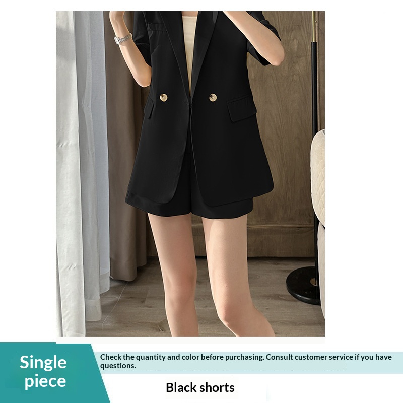 Ensemble tailleur bleu ChicShe pour femme, élégant et tendance, manches courtes, short fin d'été, tenue de travail professionnelle._voghion.com