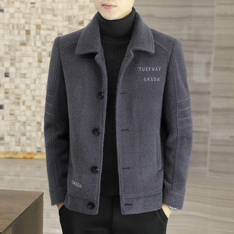 boy Boy 2025 New Men's Short Autumn Winter Woolen Jacket Thickened Casual Trench Coat_voghion.com