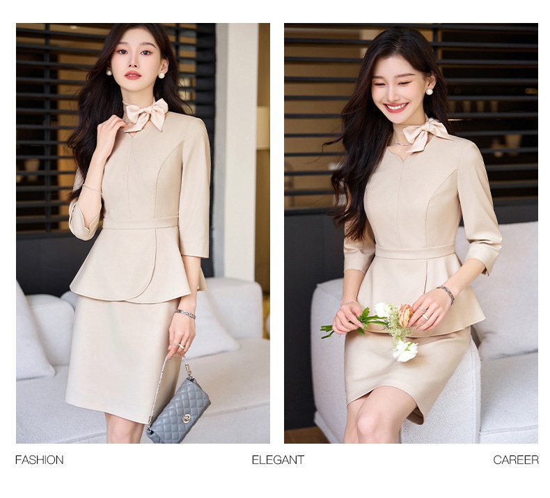 ChicShe 2024 Spring And Autumn New Apricot Color Three-Quarter Sleeve Professional Casual Blazer Women's Pants Skirt Two-Piece_voghion.com