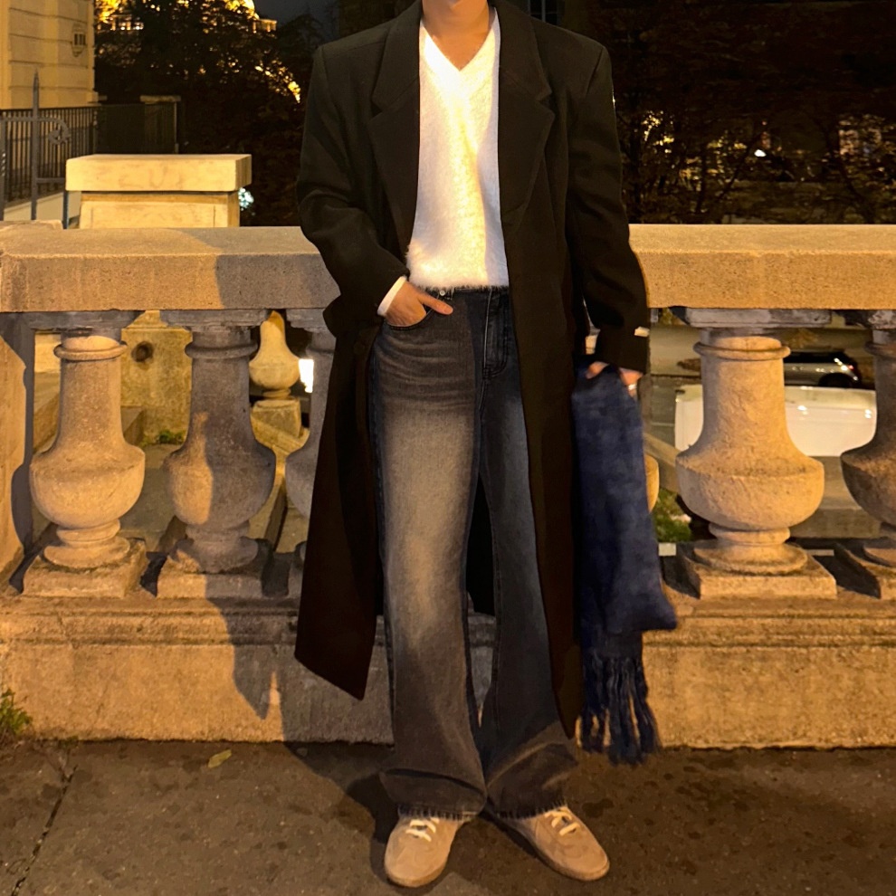 boy Boy MYQ Light Mature Mid-Length Wool For Men Winter Warm Suit Collar H-Type Woolen Trench Coat Korean Style Top_voghion.com