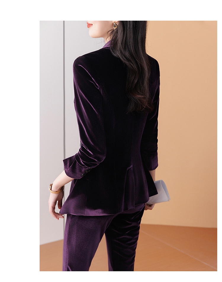 Blazer in velluto femminile di alta gamma ChicShe, nuovo elegante tailleur primaverile e autunnale con pantaloni svasati_voghion.com