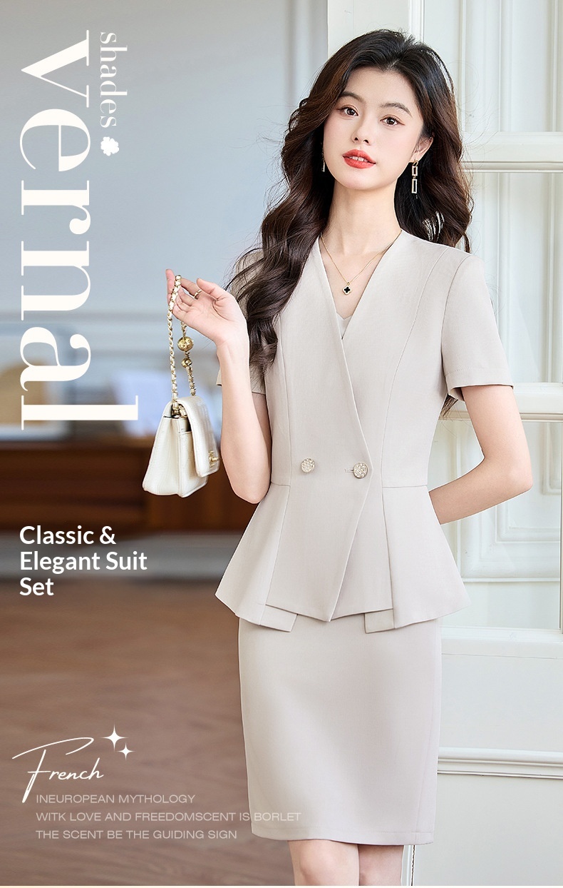 ChicShe Short Sleeve V-Neck Blazer Women's Pants Skirt Professional Casual Summer Two-Piece Set 2025 New Style_voghion.com