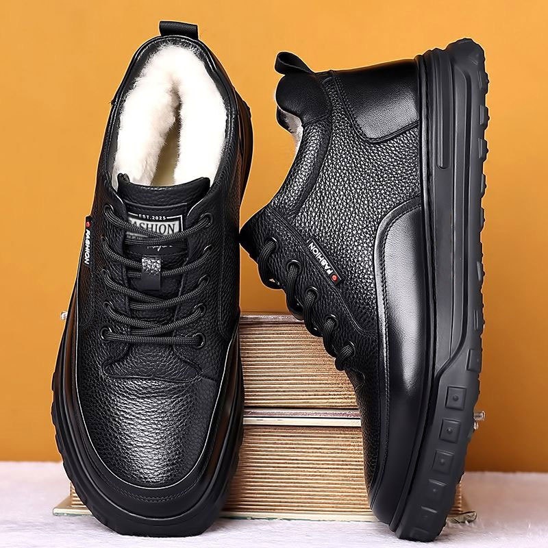 Glide Winter Thickened Fleece Waterproof Leather Shoes Men, Non-Slip Casual Warm Elderly Shoes, Snow Boots For Men_voghion.com