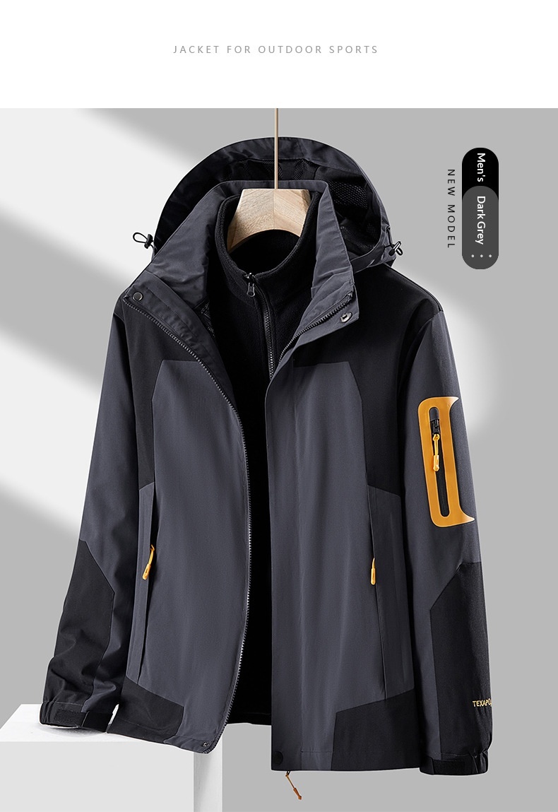 boy Boy Robo Outdoor 3-in-1 For Men And Women, Couple's Large Size Hiking Suit With Fleece, Warm Three-Piece Set Jacket_voghion.com