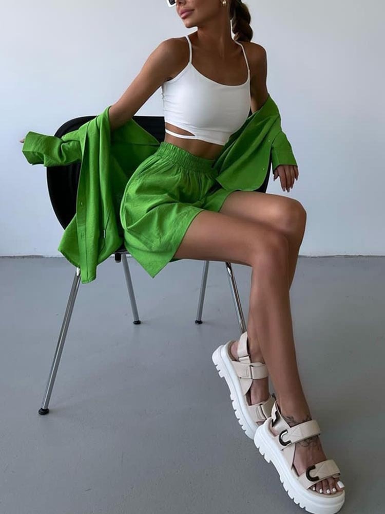 ChicShe Printemps 2024 Nouvelle chemise unie à manches longues, style européen et américain, coupe ample et décontractée_voghion.com