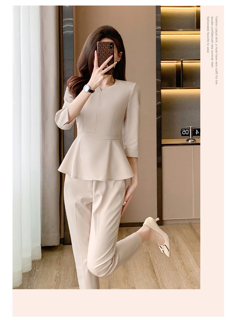 ChicShe 2024 Spring And Autumn New Apricot Color Three-Quarter Sleeve Professional Casual Blazer Women's Pants Skirt Two-Piece_voghion.com