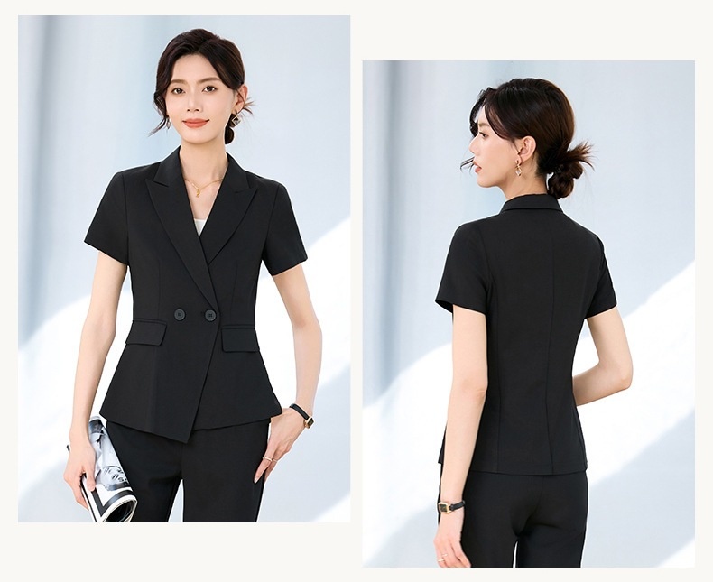 Completo estivo a maniche corte ChicShe da donna, abbigliamento formale professionale sottile 2025, elegante abbigliamento da lavoro per receptionist di hotel._voghion.com