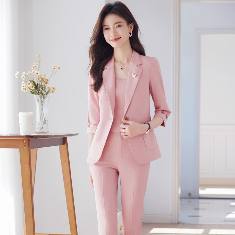 ChicShe 2024 Spring Summer New Professional Wear Women's High-end Mid-sleeve Suit Set Elegant Jewelry Hotel Beautician Uniform_voghion.com