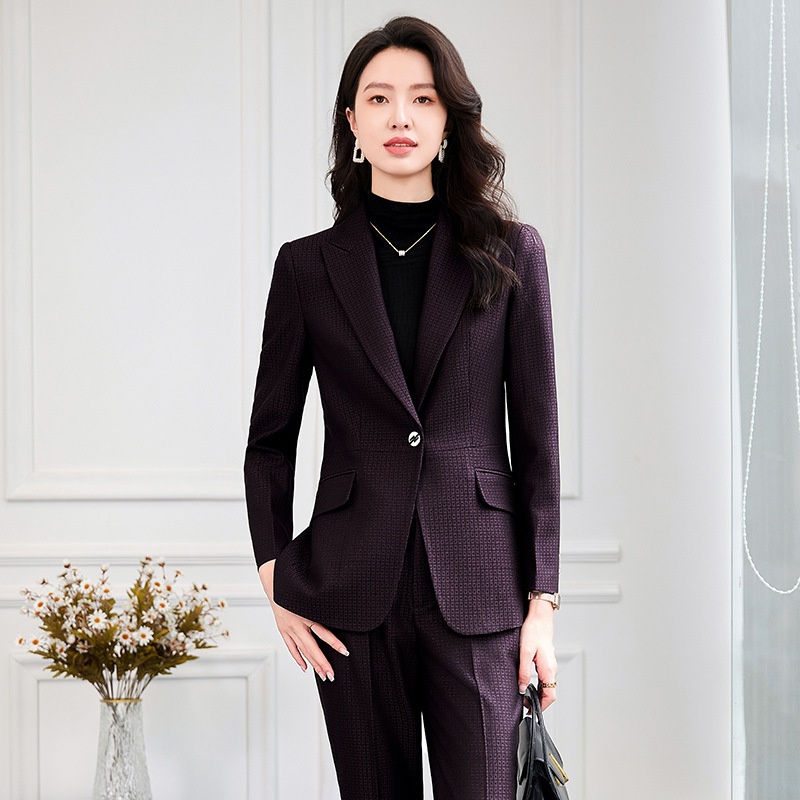 ChicShe Plaid Single Button Elegant Professional Suit Women's Formal Outfit Pants Long Sleeve Workplace Winter Temperament 2529_voghion.com