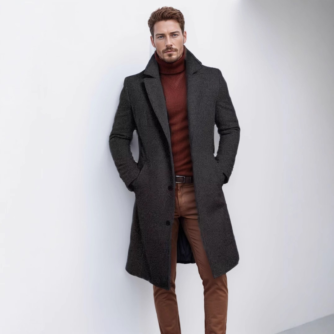 boy Boy Cross-Border Autumn Winter Foreign Trade Men's Mid-Length Solid Color Wool Warm Youth Woolen Trench Coat Wholesale_voghion.com