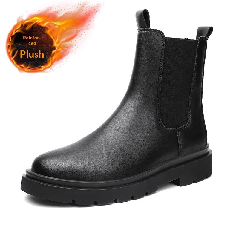Glide 2022 Autumn Winter Men's High-top Martin Boots Youth Outdoor Black Cotton New Fashion Casual Shoes_voghion.com