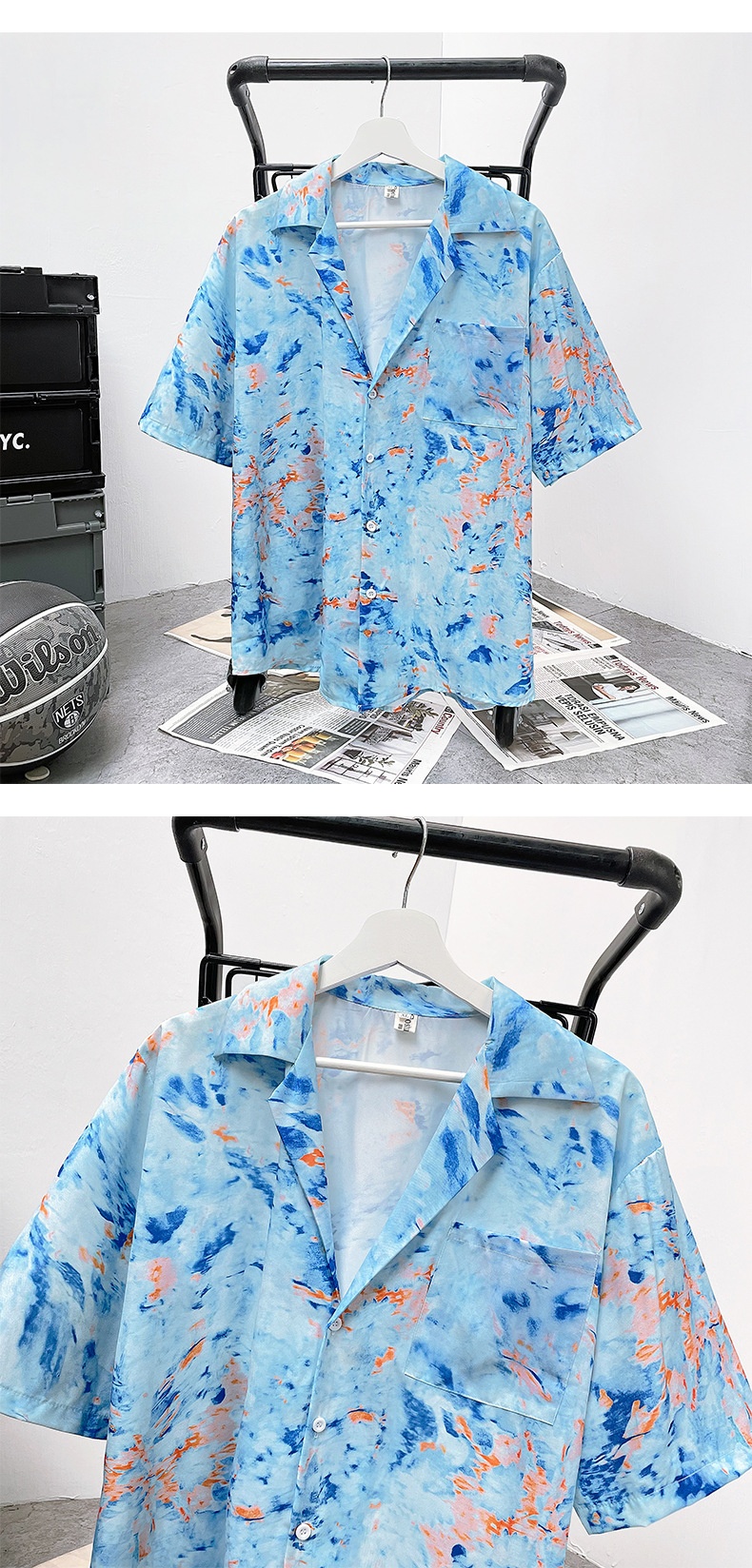 ForMen Sommer-High-End-Herrenhemd mit Batikmuster, Blumenmuster, kurzen Ärmeln und lockerem Kuba-Kragen – ein angesagter Trend_voghion.com