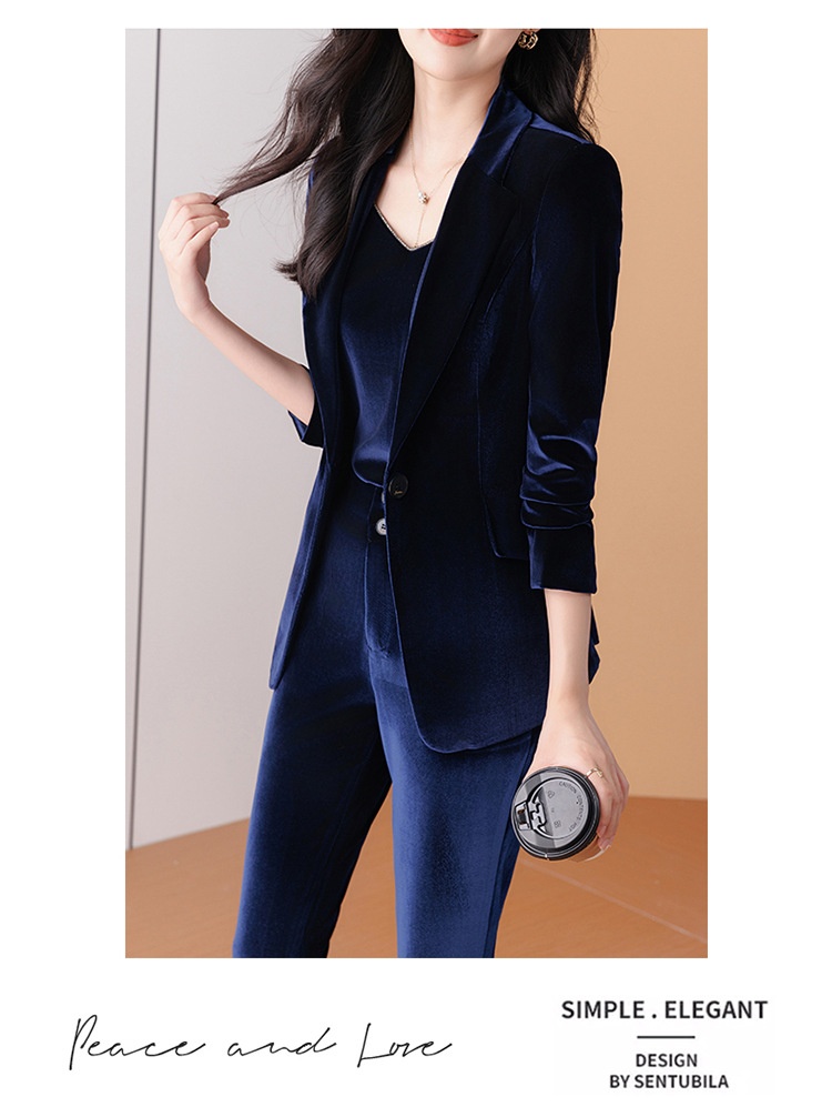 Blazer in velluto femminile di alta gamma ChicShe, nuovo elegante tailleur primaverile e autunnale con pantaloni svasati_voghion.com