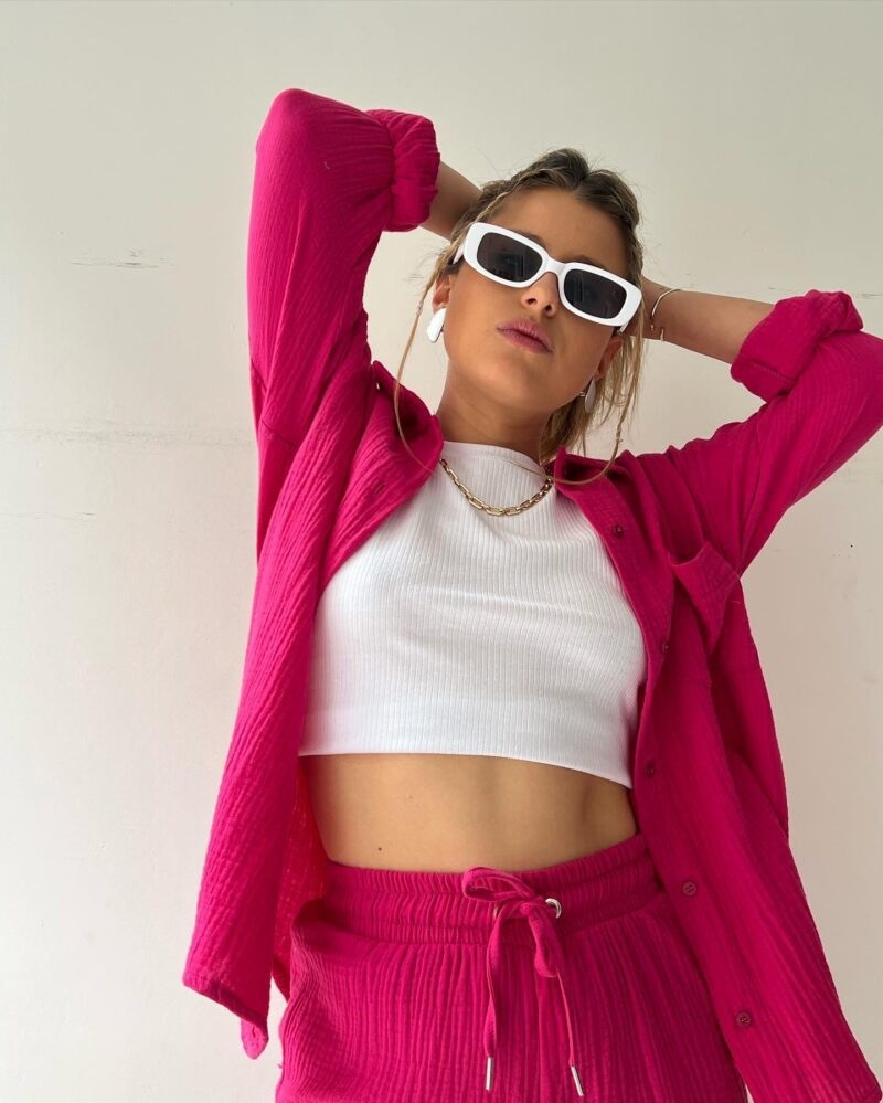 ChicShe, camicia a maniche lunghe con colletto rovesciato, pantaloncini con coulisse a vita alta, in tessuto stropicciato, da donna europea e americana, due pezzi_voghion.com