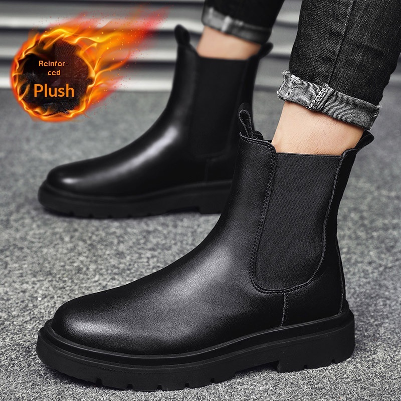 Glide 2022 Autumn Winter Men's High-top Martin Boots Youth Outdoor Black Cotton New Fashion Casual Shoes_voghion.com