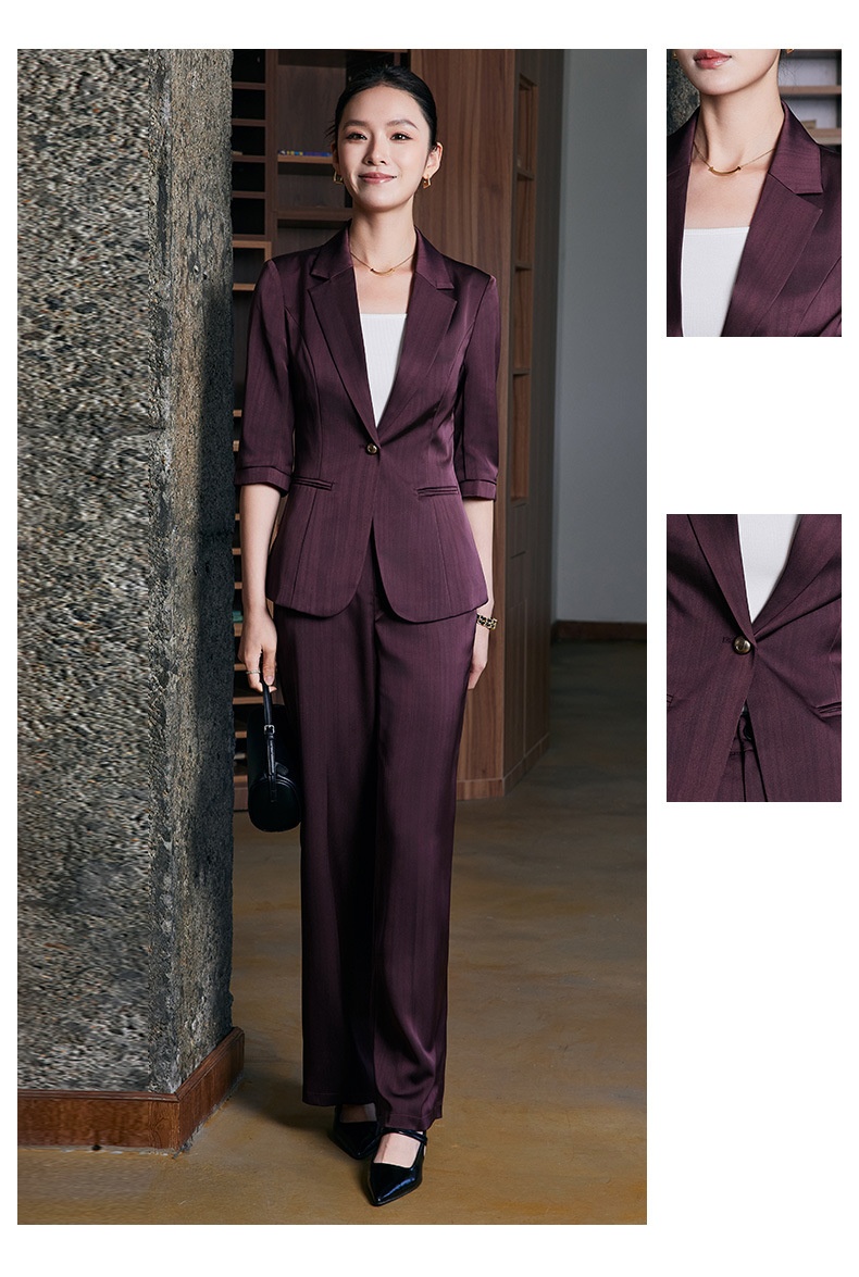 Blazer in raso acetato di alta qualità, manica a tre quarti, a righe, per donna, primavera ed estate, nuovo e professionale, ChicShe_voghion.com