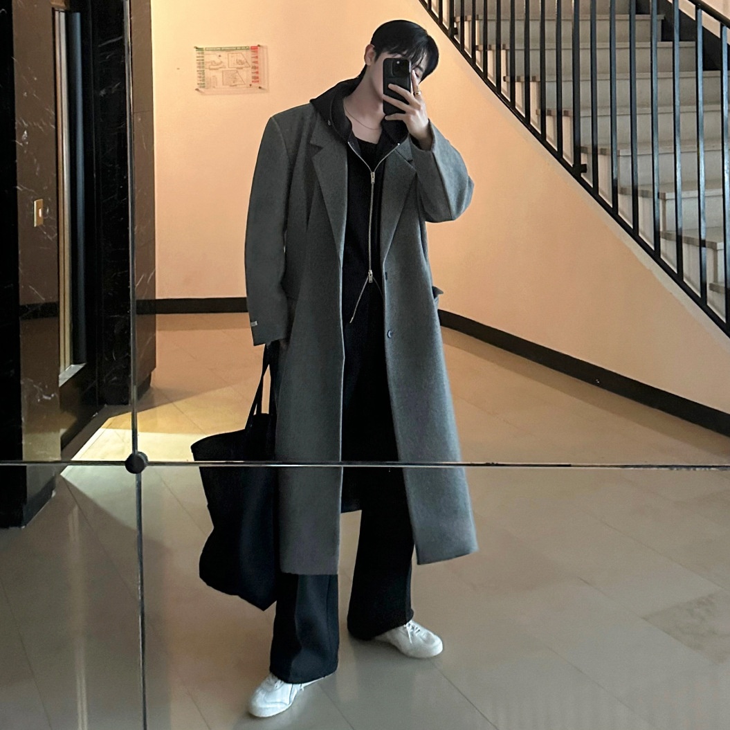 boy Boy MYQ Light Mature Mid-Length Wool For Men Winter Warm Suit Collar H-Type Woolen Trench Coat Korean Style Top_voghion.com