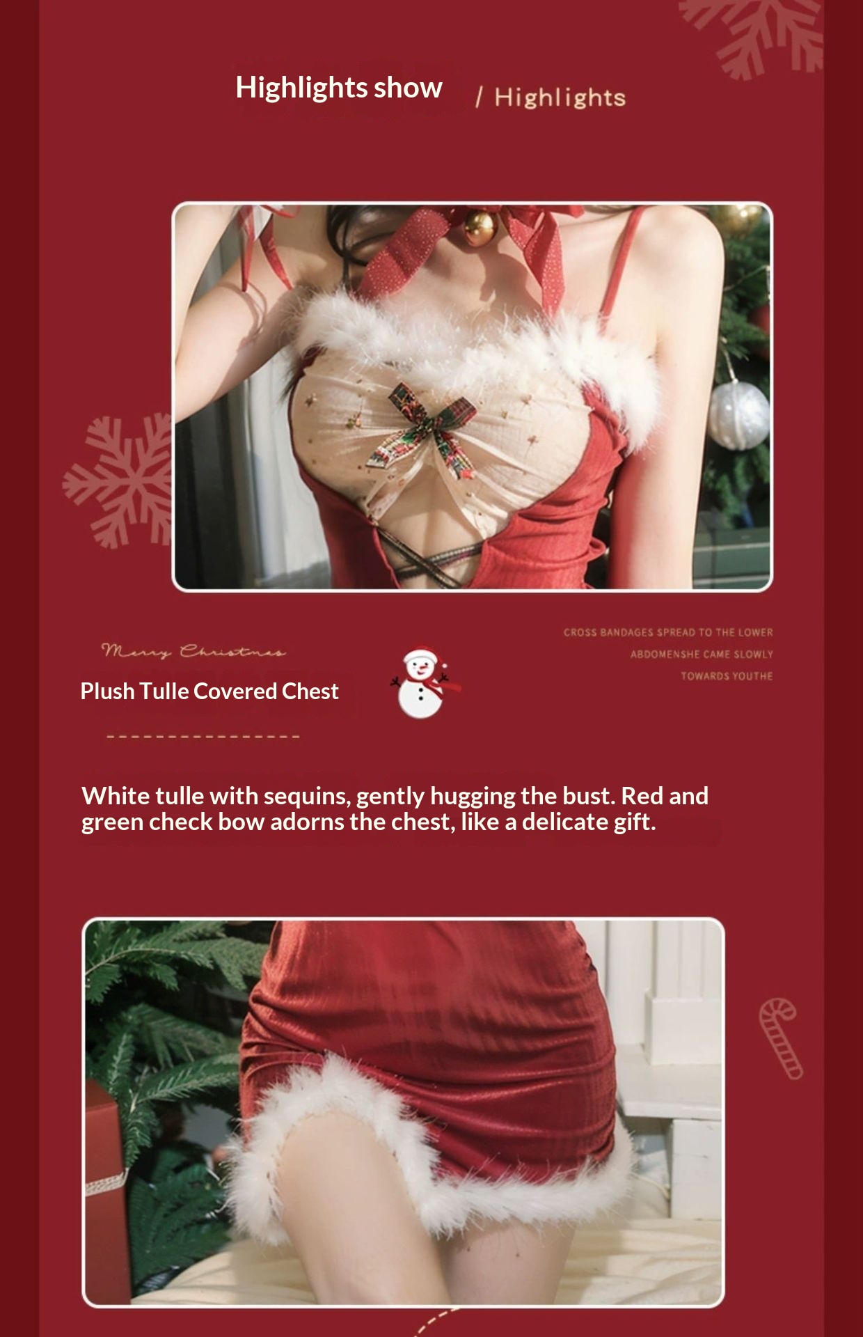 Eros Lab Gift Date Sexy Lingerie Set Natalizio Trasparente che rivela il seno Uniforme attillata Top a tubo Abito Pure Desire_voghion.com