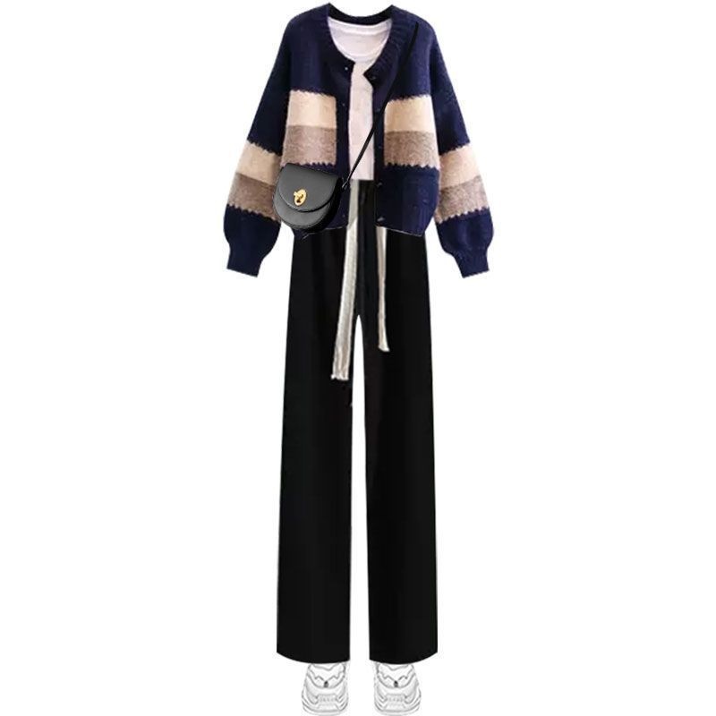 ChicShe Plus Size Women's Autumn Winter Suit New Fashionable Knitted Cardigan Slimming Casual Wide-Leg Pants Three-Piece Set_voghion.com
