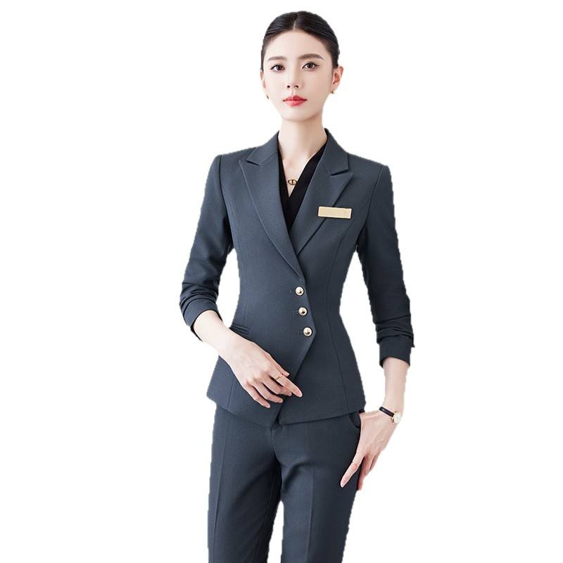 ChicShe Gray Suit Set For Women Hotel Customer Service Manager Workwear Management Commuting Formal Wear Elegant And_voghion.com