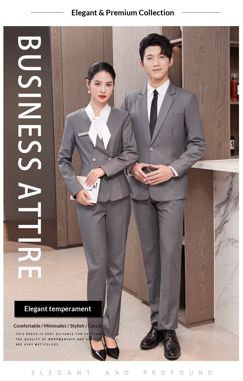 ChicShe Gray Professional Suit Set Unisex Hotel Front Desk Reception Manager Property Work Uniform_voghion.com