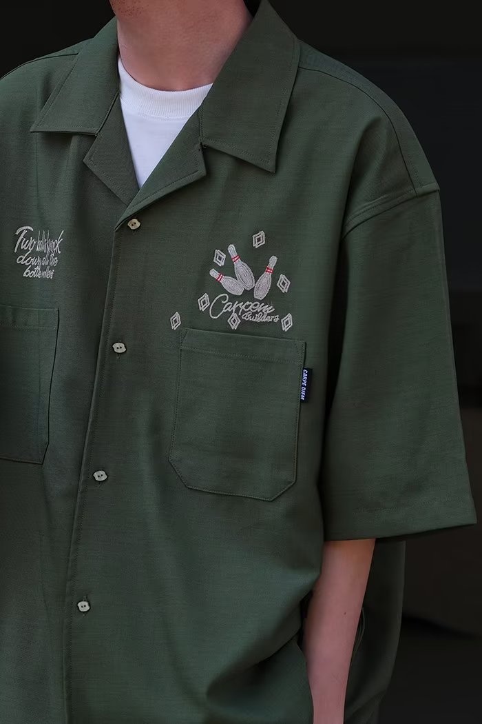 ForMen 2023 Summer American Style Loose Cuban Collar Bowling Embroidery Workwear Short Men Half Sleeve Shirt_voghion.com